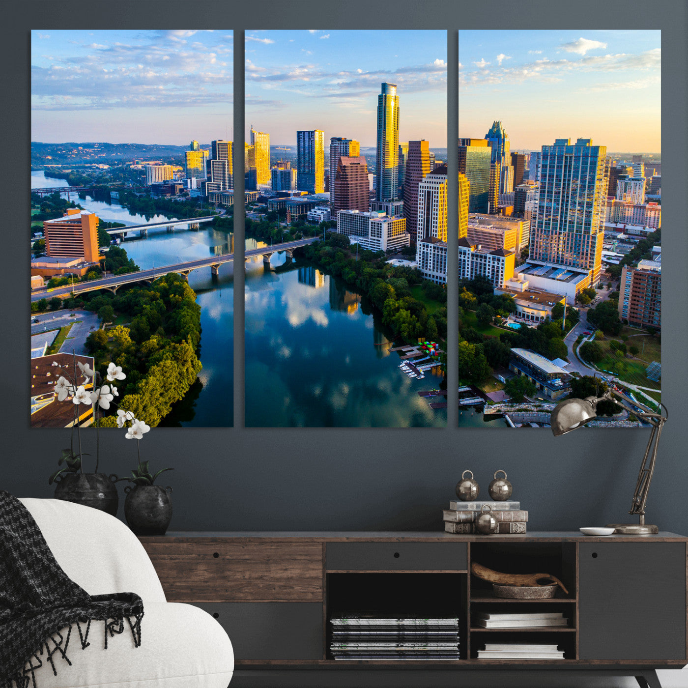 33675326-MGV-CV-36X24 - Austin Skyline Wall Art Canvas Print, Austin Downtown Night Cityscape Print for Modern Urban Wall Decor