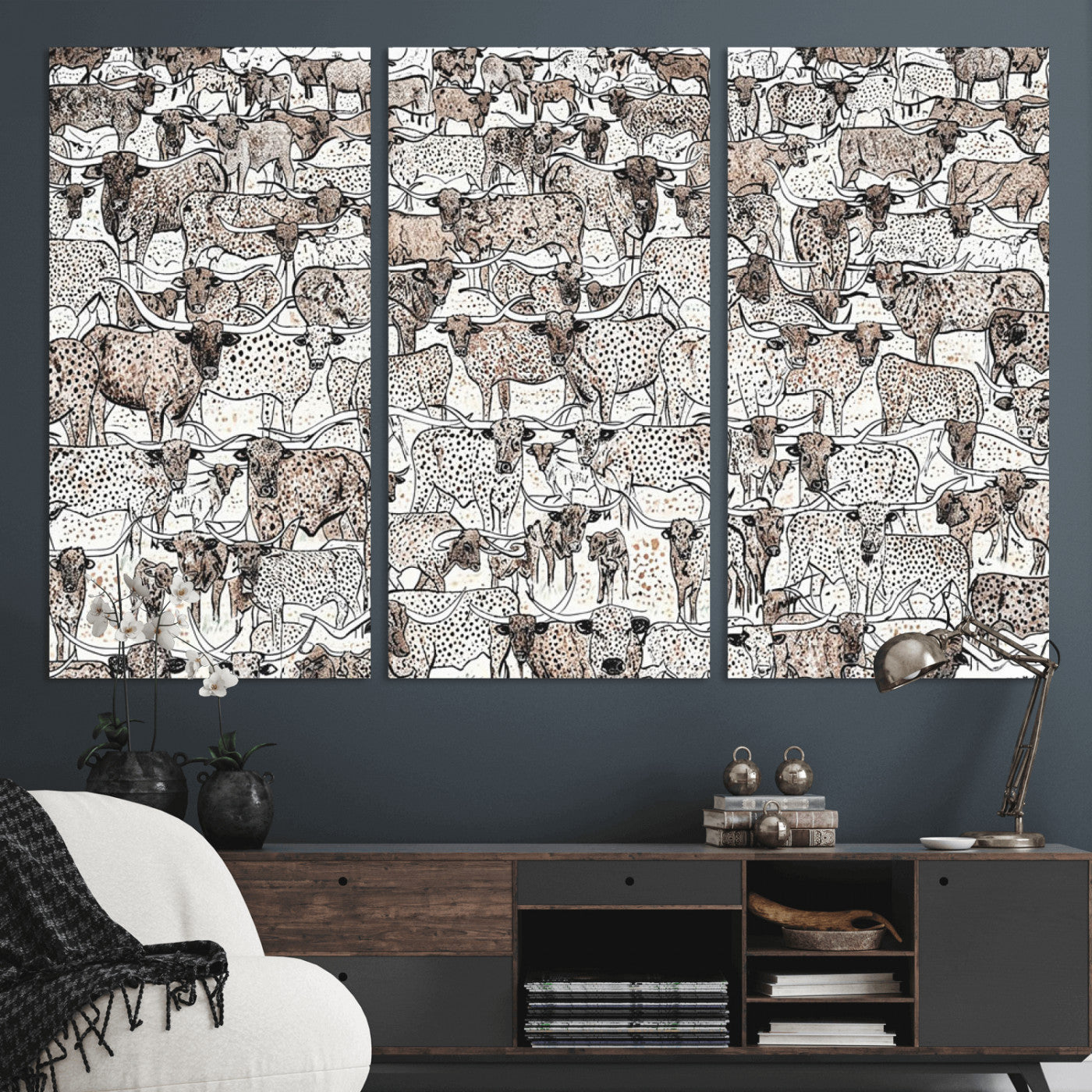 49200255-MGV-CV-36X24 - Farmhouse Animals Wall Art Canvas Print - Abstract Farm Animal Drawing Mid-Century Wall Art for Cabin Decor