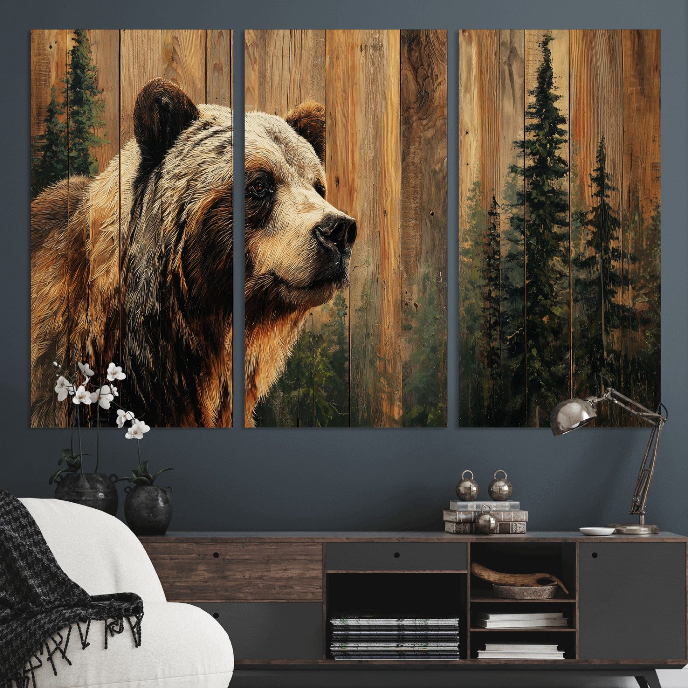 75645180-MGV-CV-36X24 - Grizzly Bear Wall Art Canvas Print, Rustic Wildlife Bear Artwork, Forest Animal Painting, Cabin Lodge Nature Wall Decor