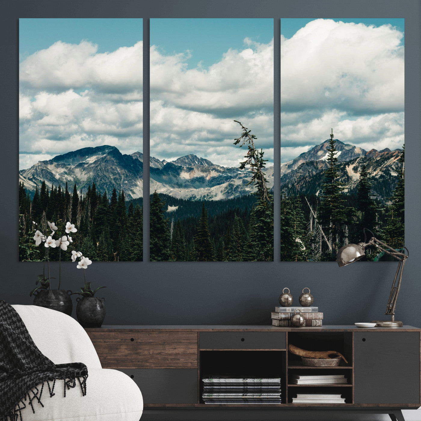 30416773-MGV-CV-36X24 - Mountain Forest Wall Art Canvas Print, Alpine Pine Tree Landscape Photography, Scenic Wilderness Mountain View, Nature Wall Decor