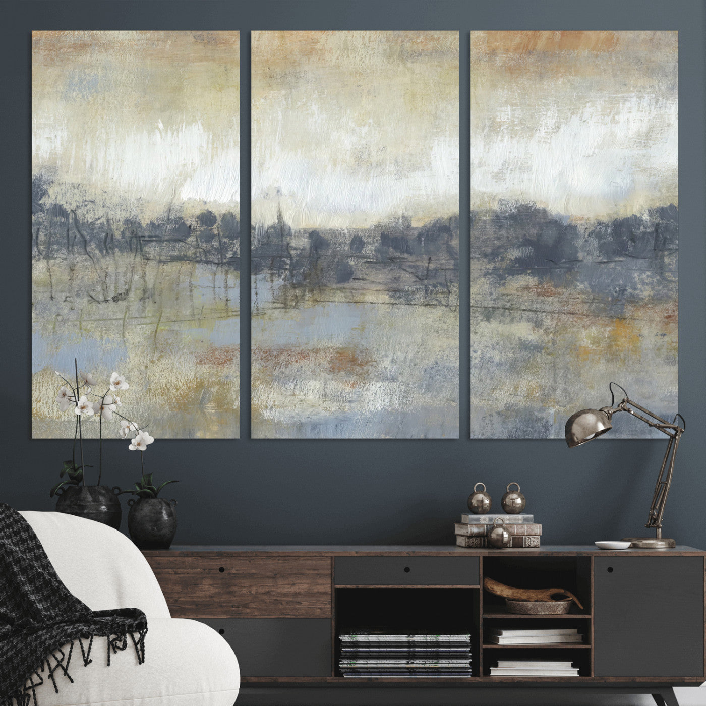 73973590-MGV-CV-36X24 - Abstract Neutral Landscape Painting Wall Art Canvas Print, Modern Minimal Texture Horizon Canvas Print, Beige Gray Contemporary Abstract Art Printing