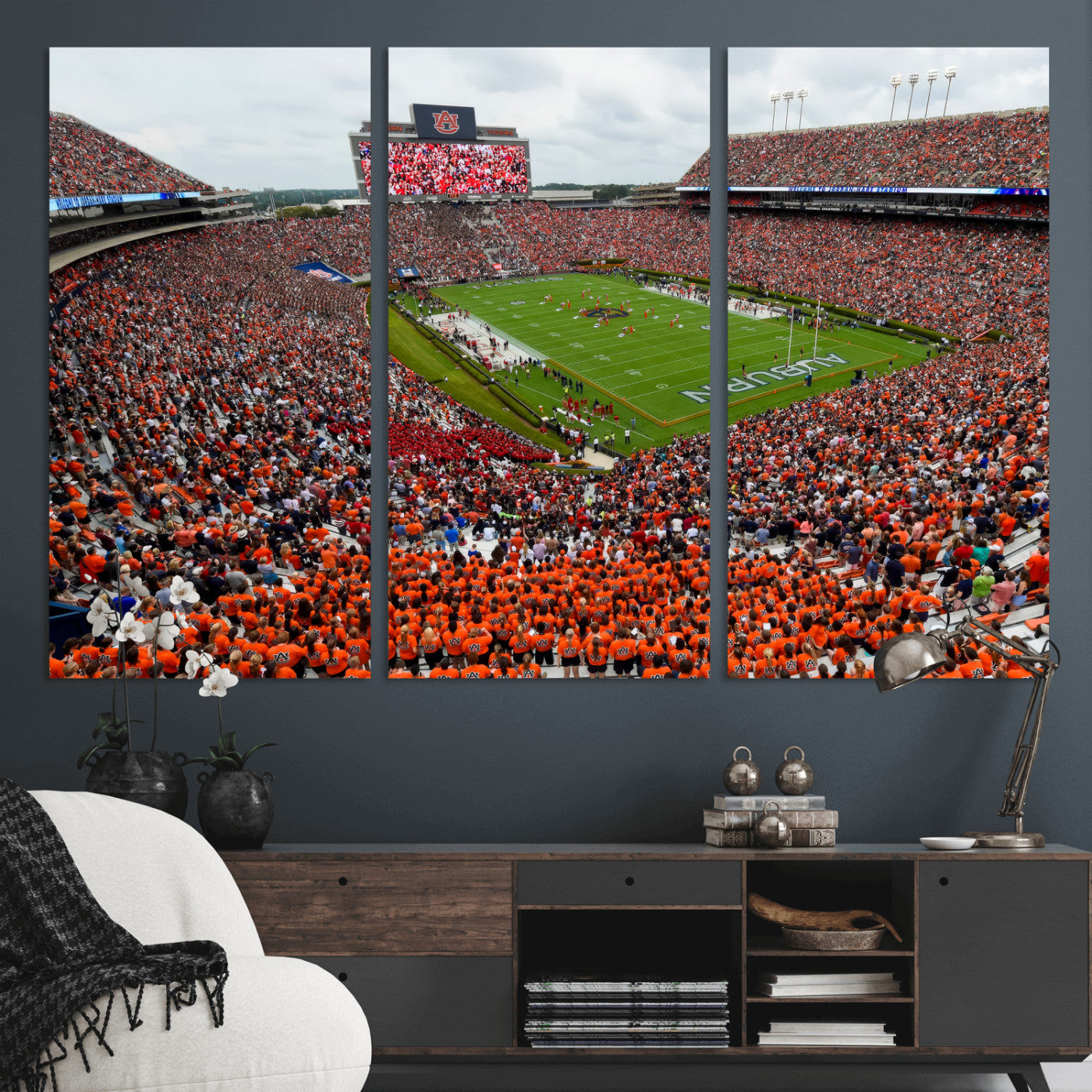 82562490-MGV-CV-36X24 - Auburn Stadium Sunset Wall Art Canvas Print, Jordan Hare Stadium Game Day Crowd, Auburn Tigers Football Artwork