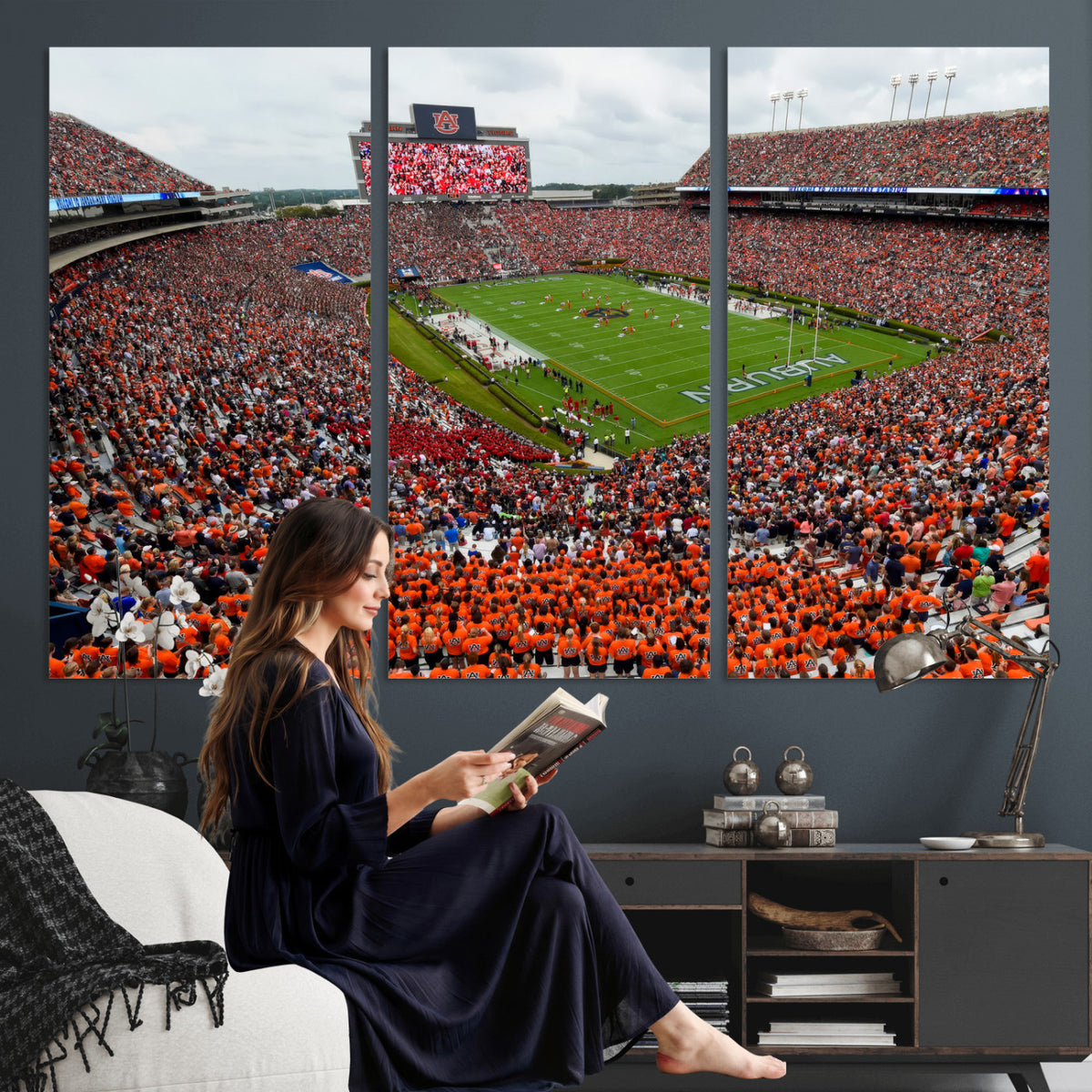 82562490-MGV-CV-36X24 - Auburn Stadium Sunset Wall Art Canvas Print, Jordan Hare Stadium Game Day Crowd, Auburn Tigers Football Artwork