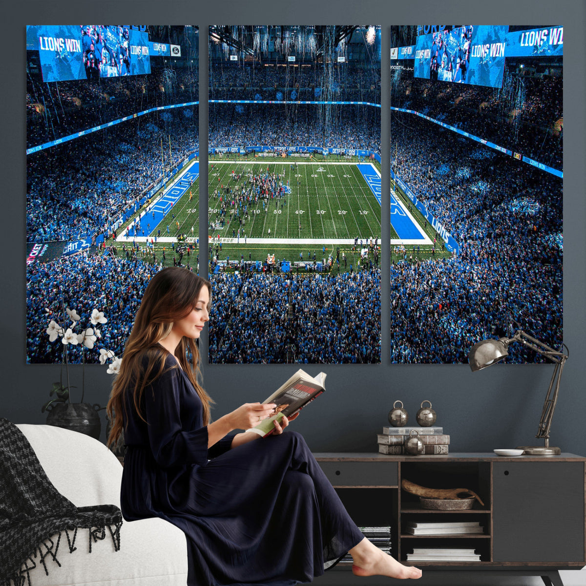 80882005-MGV-CV-36X24 - Detroit Lions Stadium Wall Art Canvas Print, Football Field Panorama