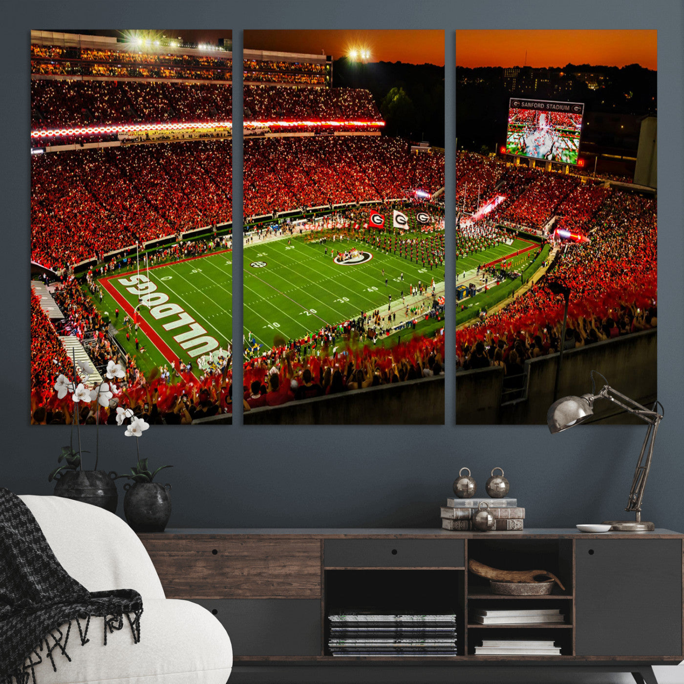 48894104-MGV-CV-36X24 - Georgia Bulldogs Stadium Wall Art Canvas Print, Sanford Stadium Night Game Panorama, College Football Crowd Wall Decor