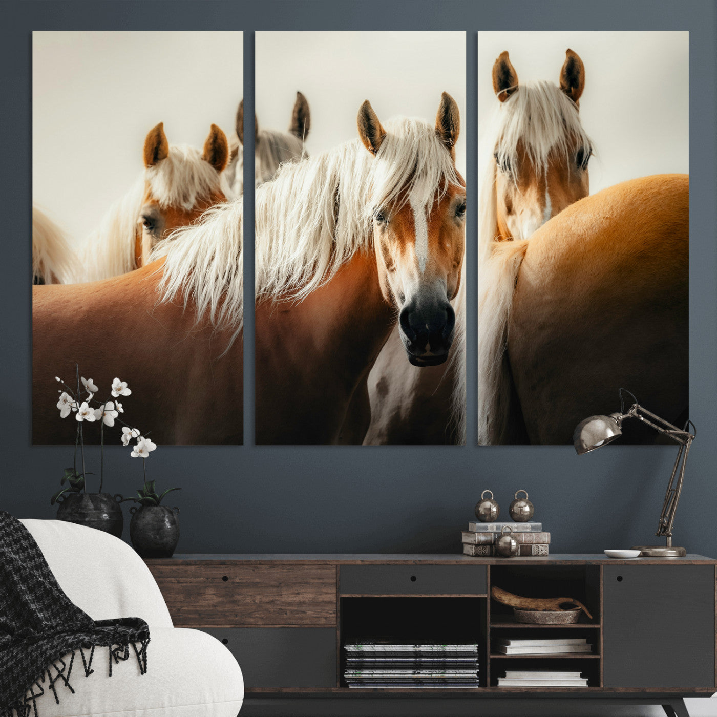 71904941-MGV-CV-36X24 - Wild Horse Herd Wall Art Canvas Print, Natural Horse Portrait Nature Wall Decor for Living Room and Office