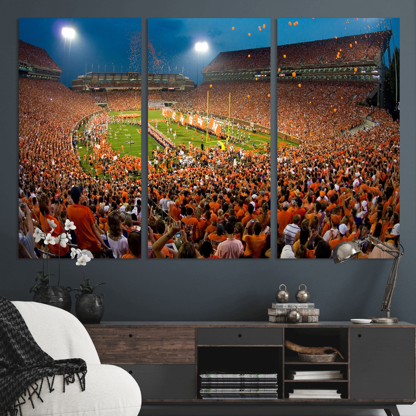 42850097-MGV-CV-36X24 - Clemson Tigers Memorial Stadium Wall Art Canvas Print, Death Valley Football Stadium Artwork, Packed Game Night Crowd Scene