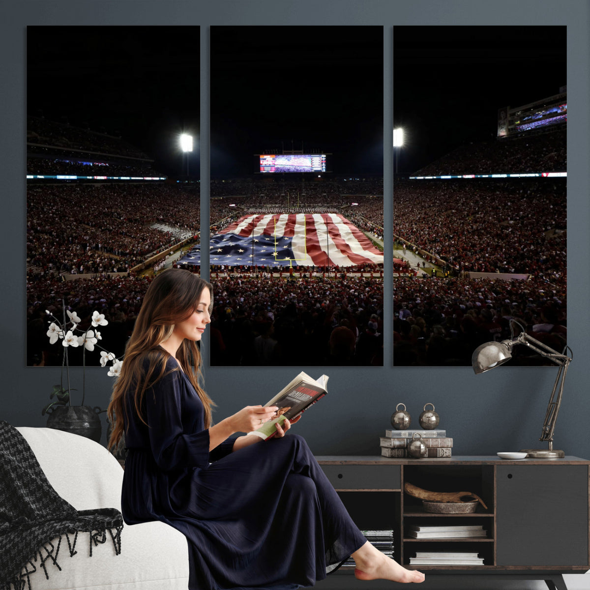 98418189-MGV-CV-36X24 - Oklahoma Memorial Stadium Wall Art Canvas Print – Oklahoma Sooners Football Artwork for Home, Office, and Sports Room Decor