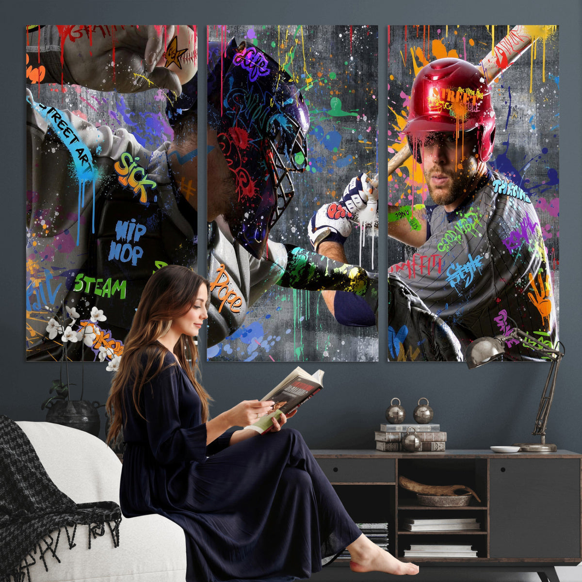 19634994-MGV-CV-36X24 - Graffiti Baseball Player Street Art Wall Art Canvas Print