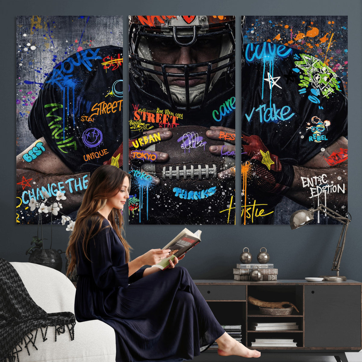 55267256-MGV-CV-36X24 - Graffiti American Football Player Street Art Wall Art Canvas Print