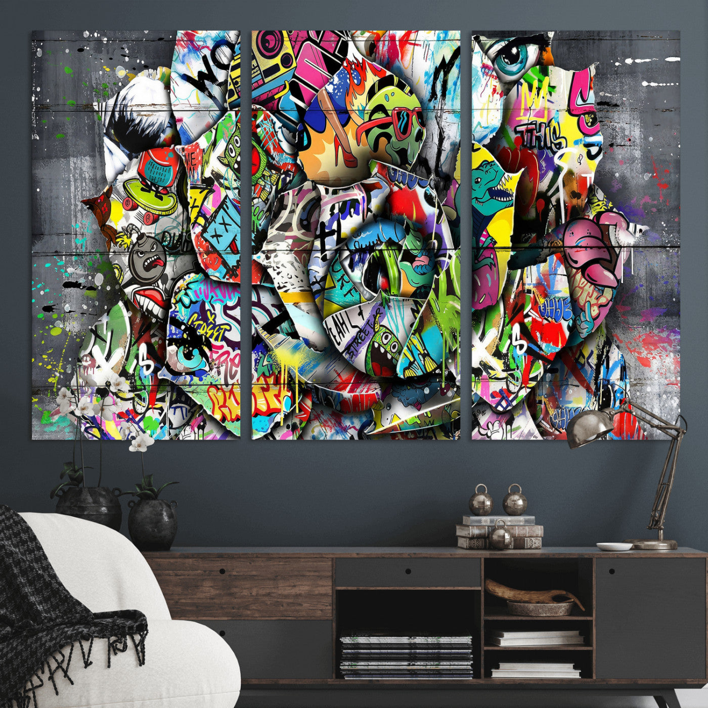 77553344-MGV-CV-36X24 - Abstract Graffiti Collage Street Art Wall Art Canvas Print, Colorful Urban Pop Art Canvas Print, Modern Graffiti Patchwork Contemporary Art Printing