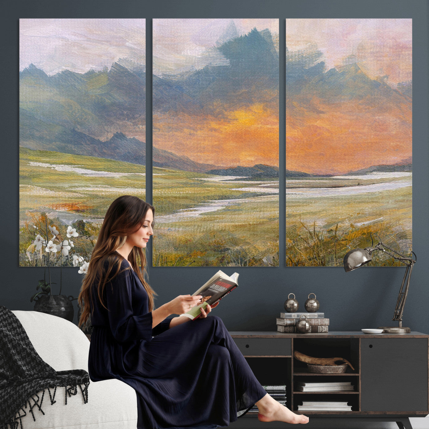 39892091-MGV-CV-36X24 - Mountain Sunset Wall Art Canvas Print Vintage Landscape Panorama Rustic Nature Decor