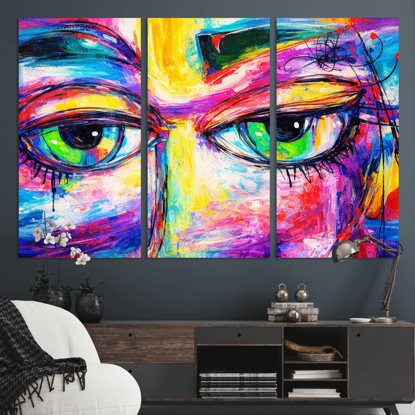 99390655-MGV-CV-36X24 - Colorful Abstract Face Wall Art Canvas Print – Modern Pop Art Portrait Artwork for Contemporary Living Room Decor