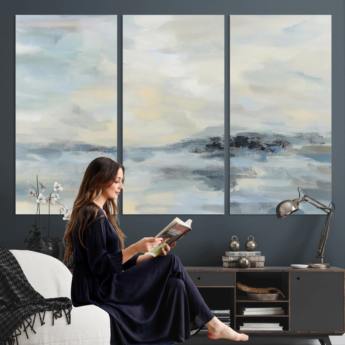 Abstract Coastal Landscape Wall Art Canvas Print | Soft Blue Gray Minimalist Art