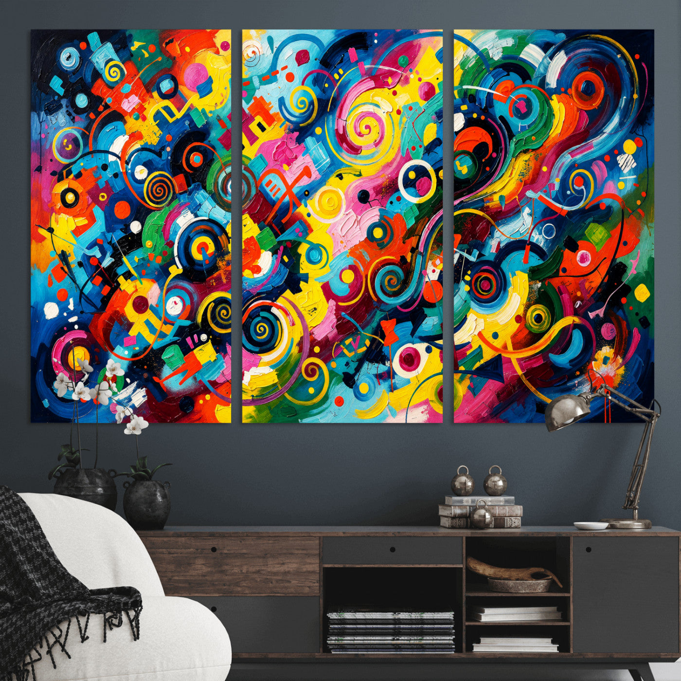 4712069R1-MGV-CV-36X24 - Geometric Abstract Wall Art Canvas Print, Bold Color Abstract Expressionist Painting Print, Modern Geometric Abstract Canvas Art