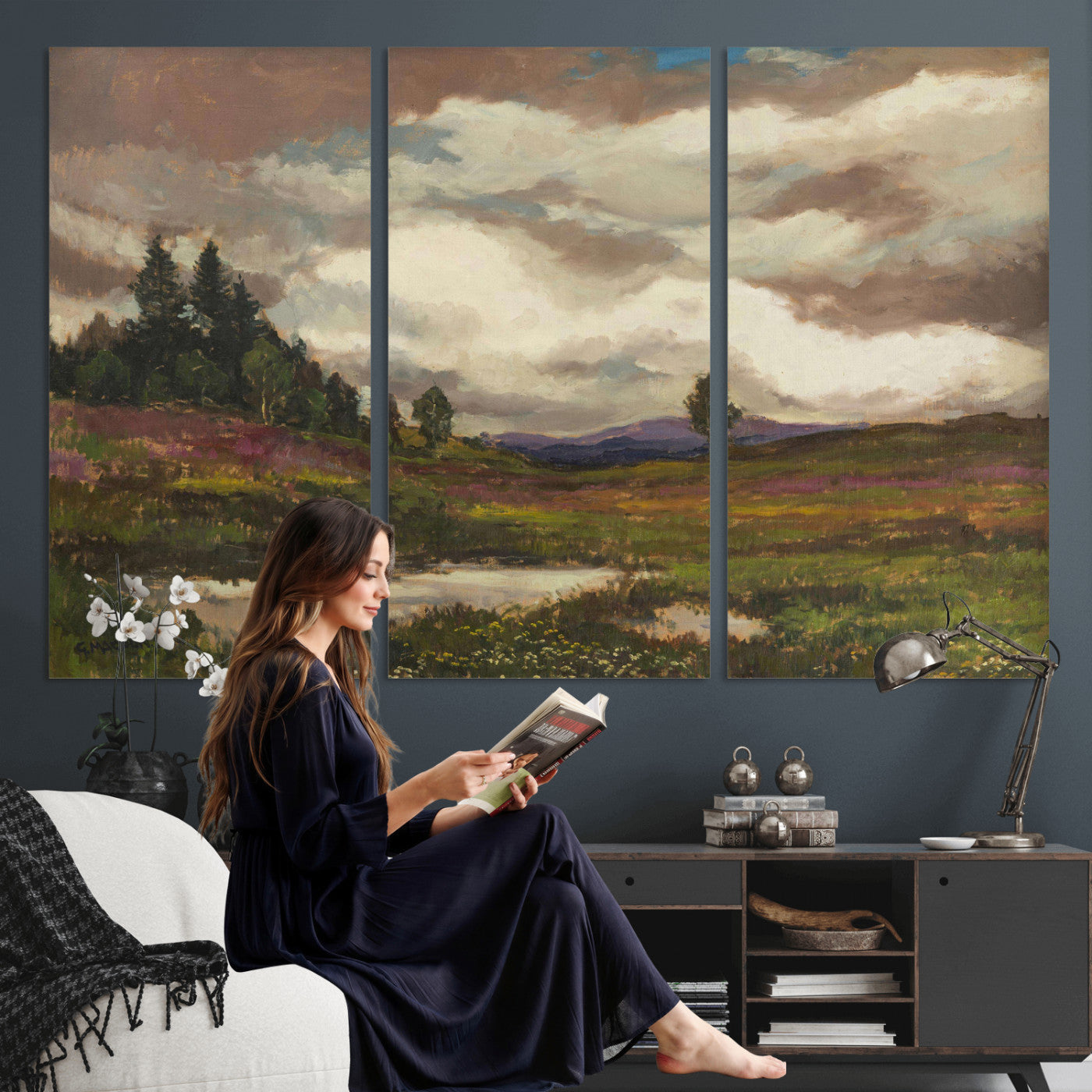 96795851-MGV-CV-36X24 - Gustav Macoun Heathland Canvas Print, Czech Landscape Oil Painting Reproduction, Purple Heather Moorland Art, Vintage European Nature Decor