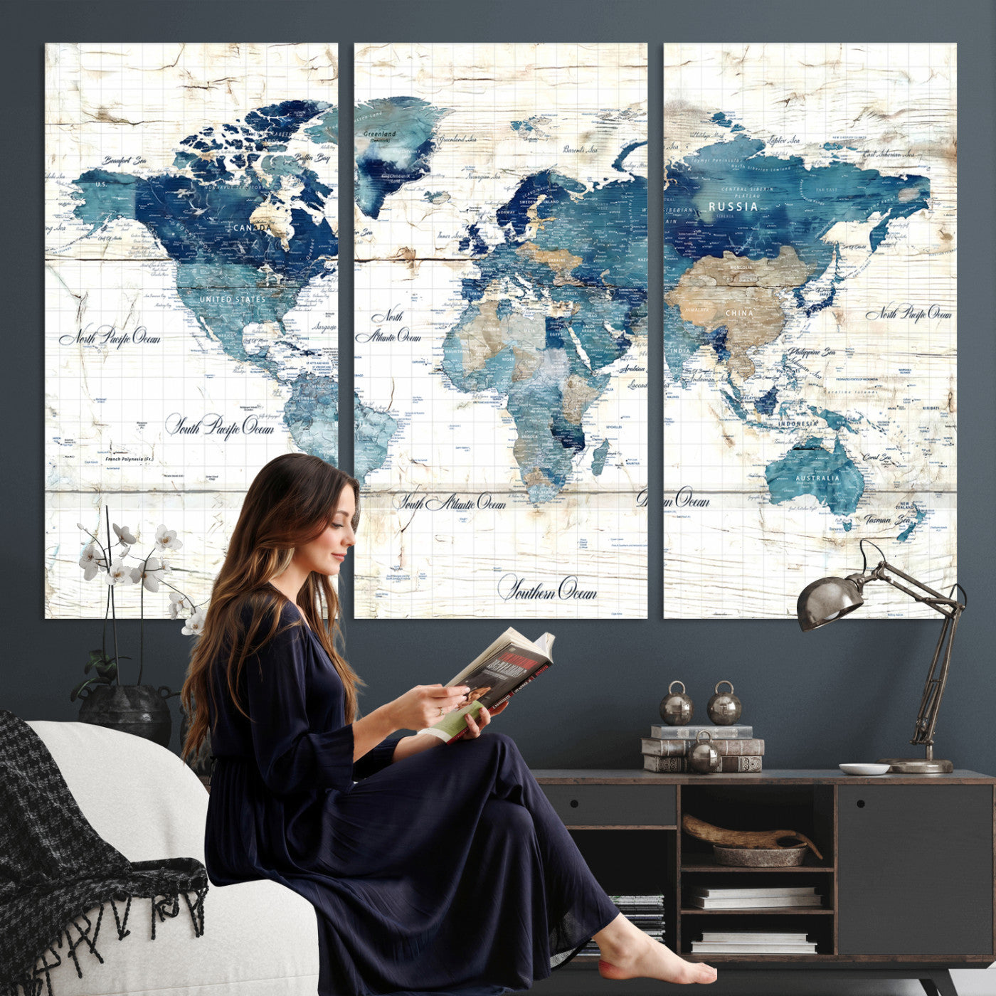 86799232-MGV-CV-36X24 - Watercolor World Map Canvas Wall Art Print – Abstract Colorful Travel Wall Decor