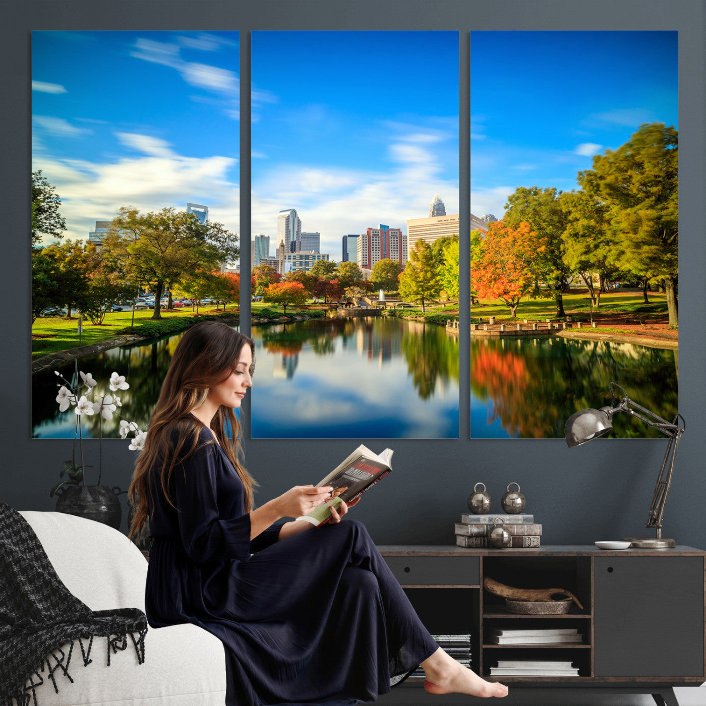 83254720-MGV-CV-36X24 - Charlotte Skyline Canvas Wall Art Print – North Carolina Cityscape Photography Print