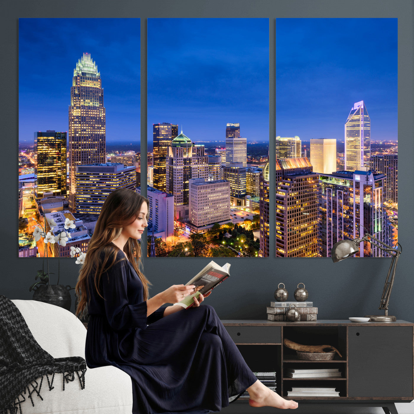 74382190-MGV-CV-36X24 - Charlotte Skyline Canvas Wall Art Print – North Carolina Cityscape Photography Print