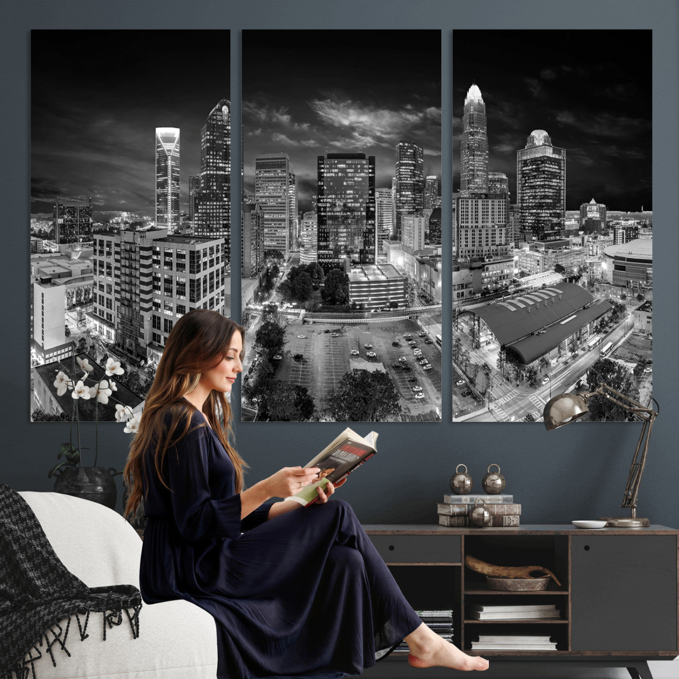 60105075-MGV-CV-36X24 - Charlotte Skyline Canvas Wall Art Print – North Carolina Cityscape Photography Print