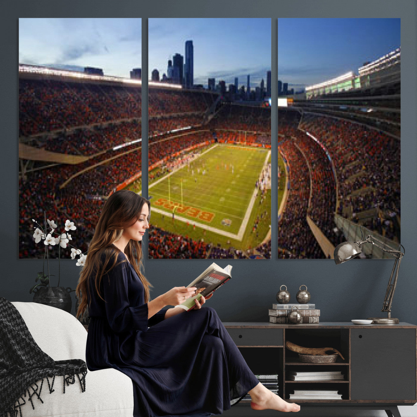 50691720-MGV-CV-36X24 - Chicago Bears Soldier Field Canvas Wall Art, NFL Stadium Panorama Print, Football Arena Photography for Sports Fans
