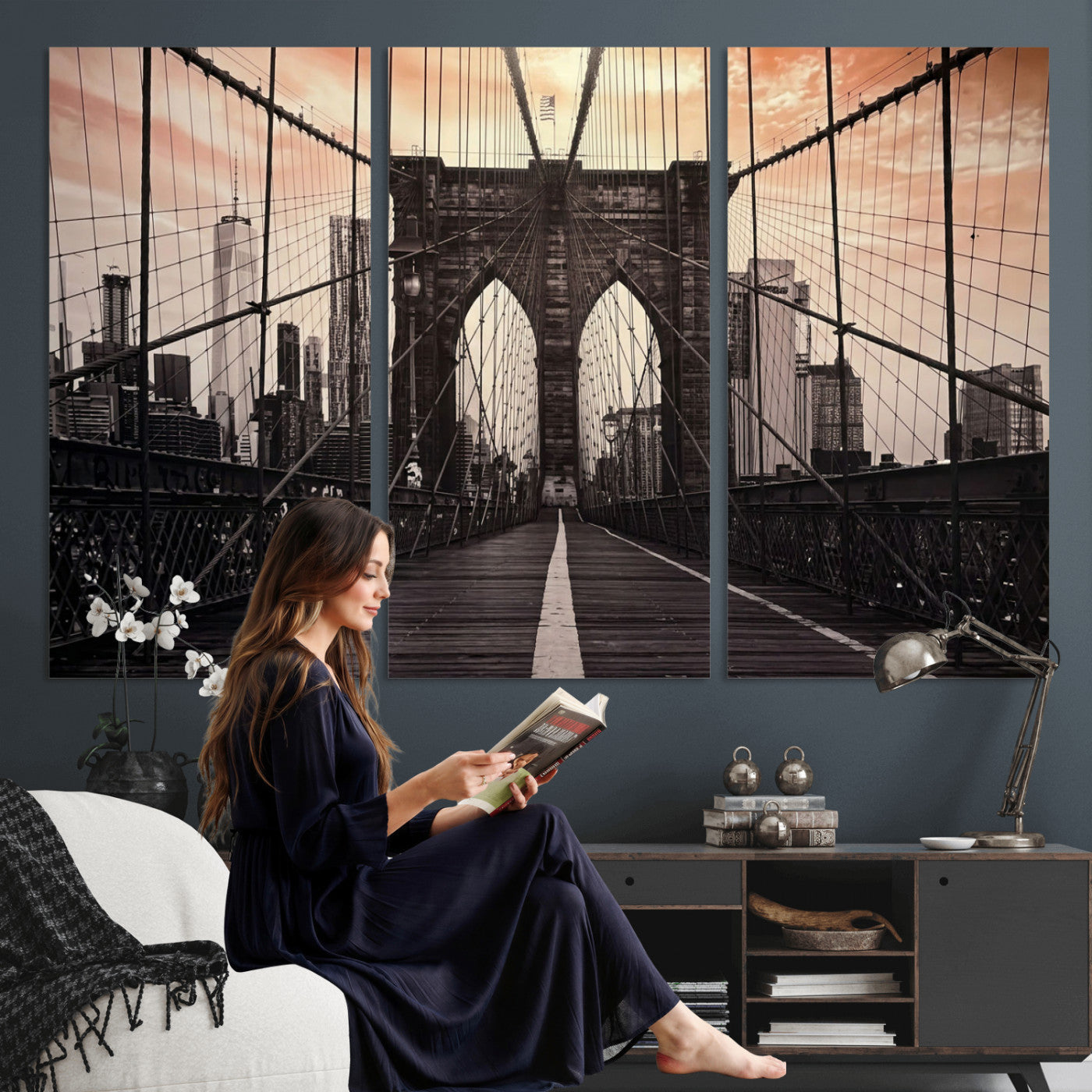 93226664-MGV-CV-36X24 - Brooklyn Bridge Canvas Wall Art, New York City Skyline Photography Print, NYC Landmark Urban Decor Artwork