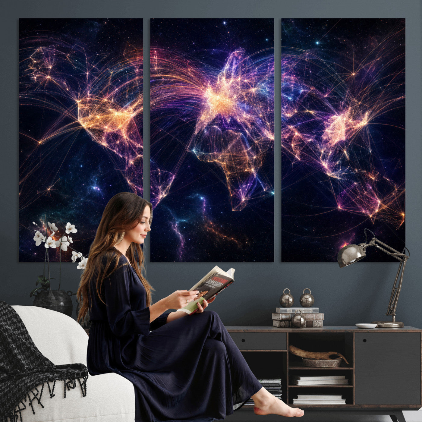 75155491-MGV-CV-36X24 - Global Flight Routes Map Canvas Wall Art, Worldwide Aviation Network Print, International Air Travel Wall Decor