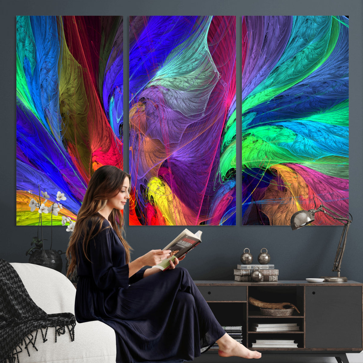 376925791-MGV-CV-36X24 - Colorful Abstract Canvas Wall Art, Rainbow Swirl Fractal Print, Bold Multicolor Living Room Decor, Vibrant Energy Art, Large Abstract Wall Art