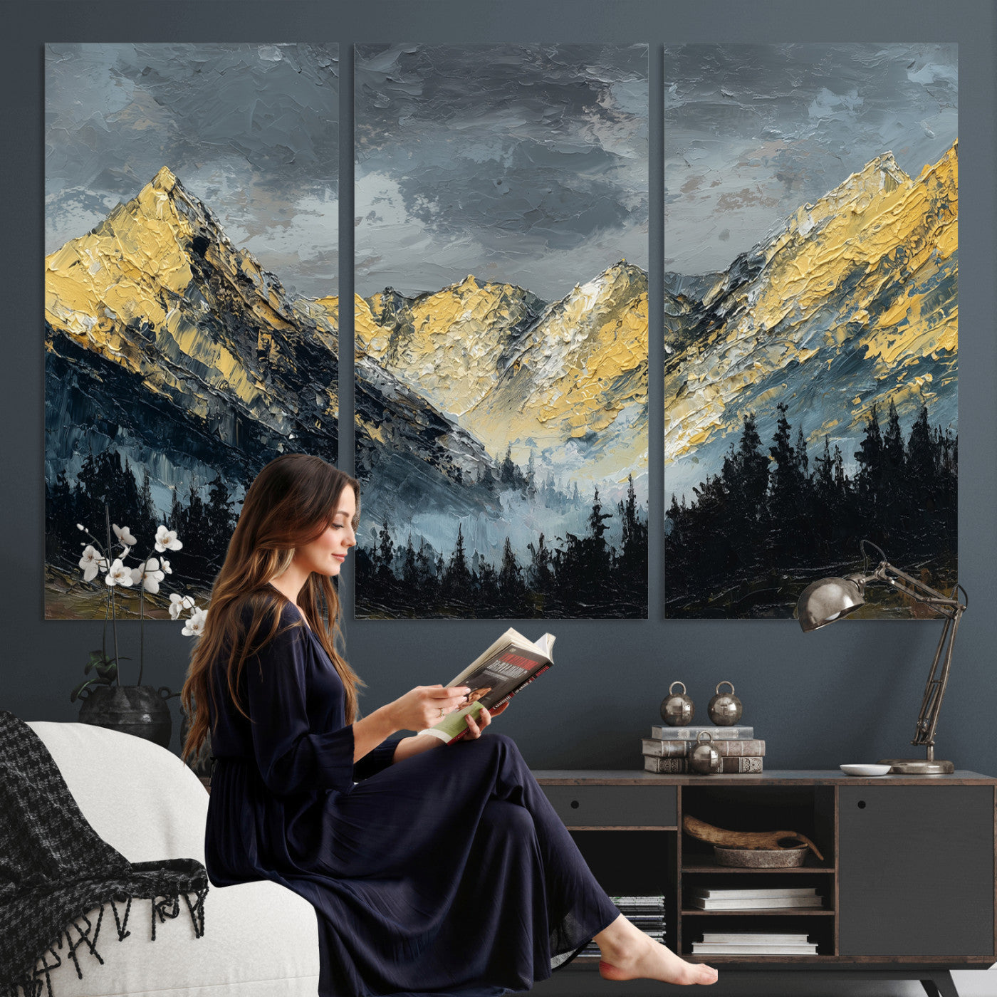 86912101-MGV-CV-48X32-3P - Abstract Mountain Wall Art Canvas Print Modern Landscape Painting Print