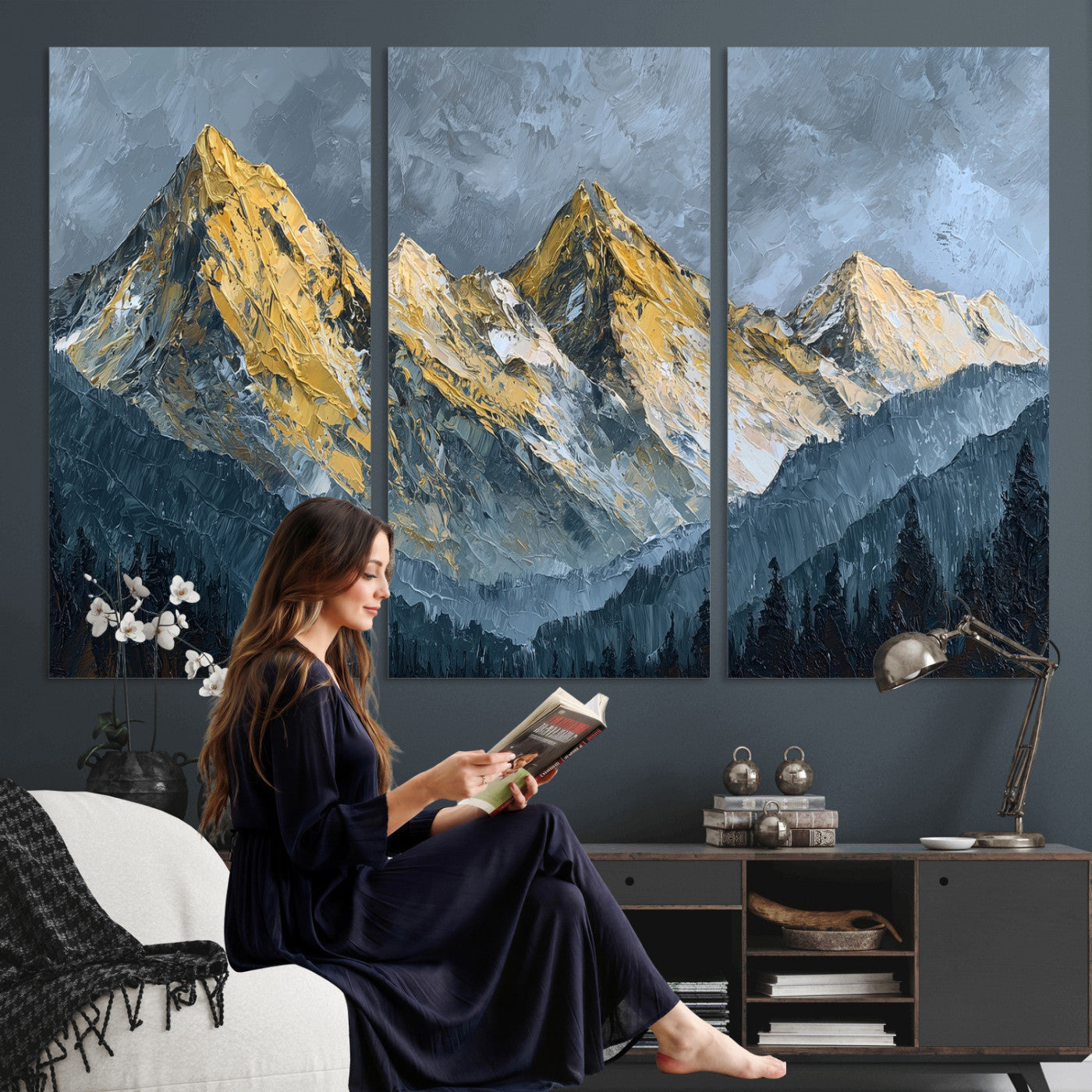50821961-MGV-CV-48X32-3P - Abstract Mountain Wall Art Canvas Print Modern Landscape Painting Print
