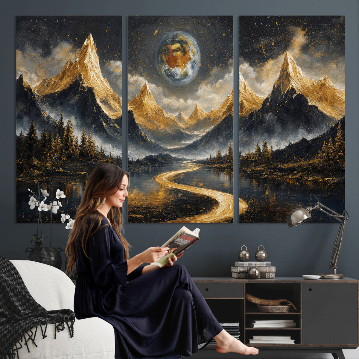 34202127-MGV-CV-36X24 - Abstract Mountain Wall Art Canvas Print Modern Landscape Painting Print