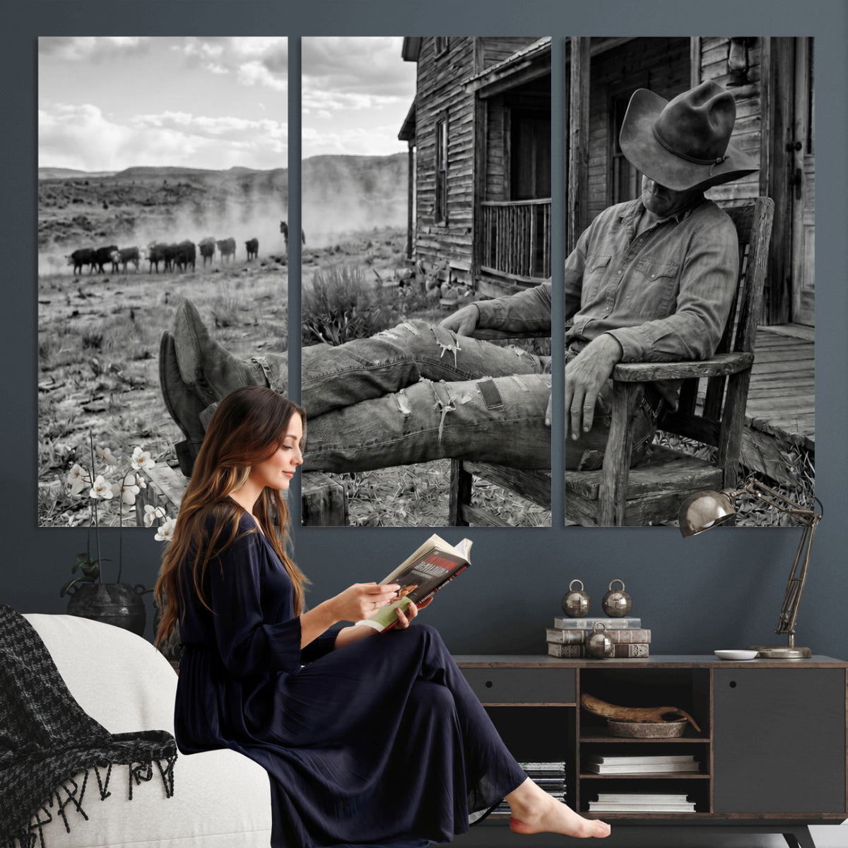 94461975S-MGV-CV-36X24 - Vintage Sleeping Cowboy Wall Art Canvas Print, Western Home Decor