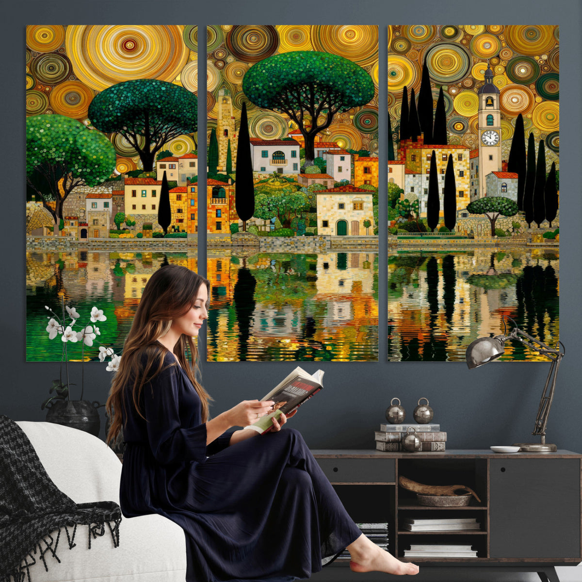 93010897-MGV-CV-36X24 - Gustav Klimt Golden Cityscape Wall Art Canvas Print,