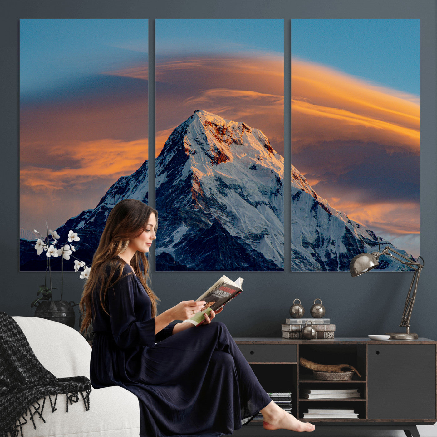73810927-MGV-CV-36X24 - Snow Mountain Canvas Wall Art Print | Alpine Peak Landscape, Winter Nature Photography, Large Mountain Decor