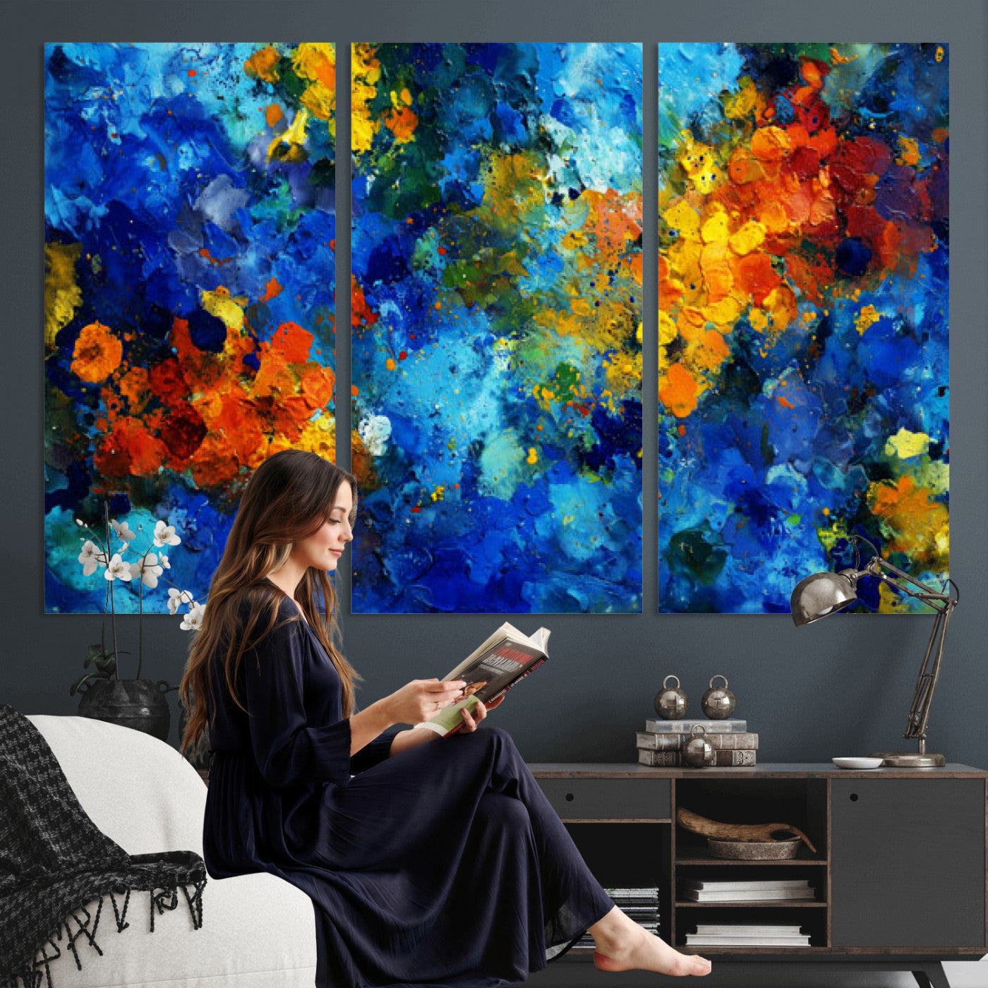 52431611-MGV-CV-36X24 - Vibrant Blue Abstract Canvas Wall Art Colorful Impasto Oil Painting Print
