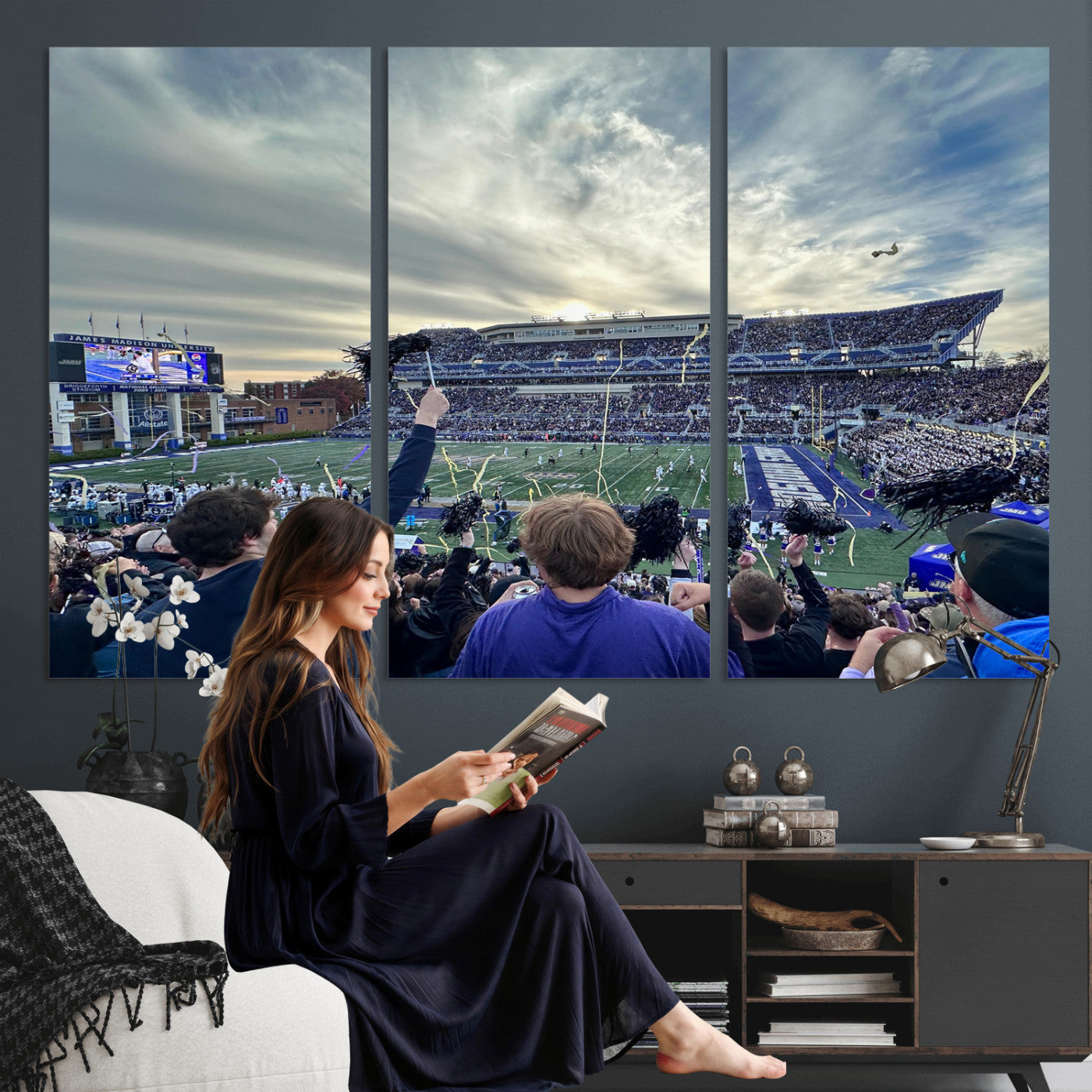 400867JMU-MGV-CV-36X24 - JMU Stadium Wall Art Canvas Print for Game Room Decor - James Madison University Stadium