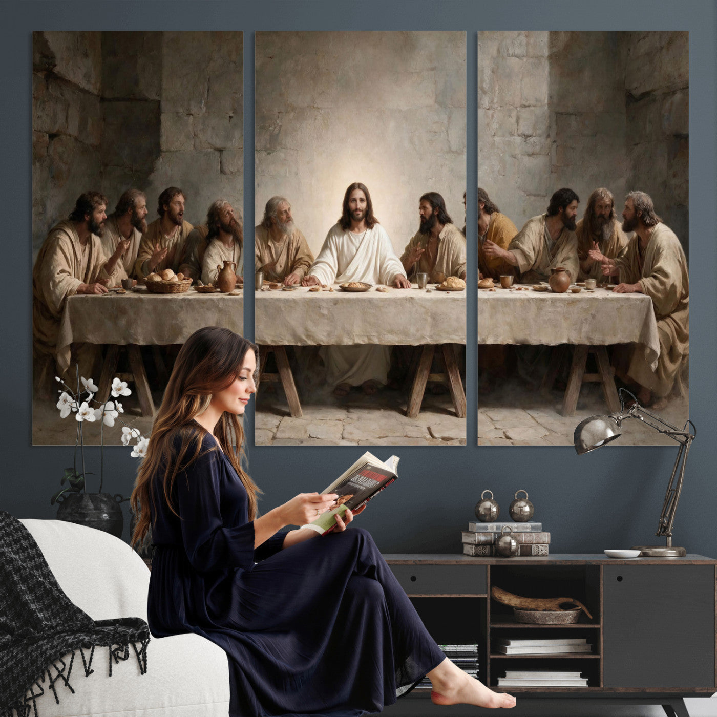 69633087-MGV-CV-36X24 - The Last Supper of Jesus Christ Wall Art Canvas Print - Classical Christian Faith Home Decor