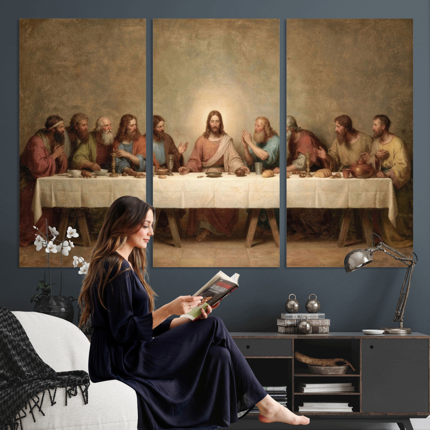 50761248-MGV-CV-36X24 - The Last Supper of Jesus Christ Wall Art Canvas Print - Classical Christian Faith Home Decor