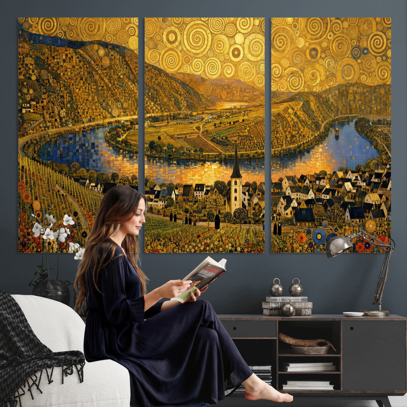 33713008-MGV-CV-36X24 - Gustav Klimt Style Mosel City Wall Art Canvas Print