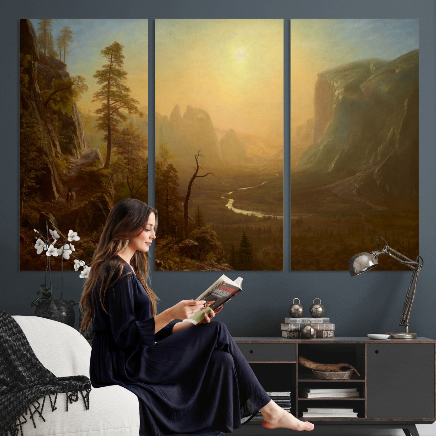 32350988-MGV-CV-36X24 - Albert Bierstadt Among the Sierra Nevada California Yosemite Wall Art Canvas Print, Classic Fine Art Painting Print