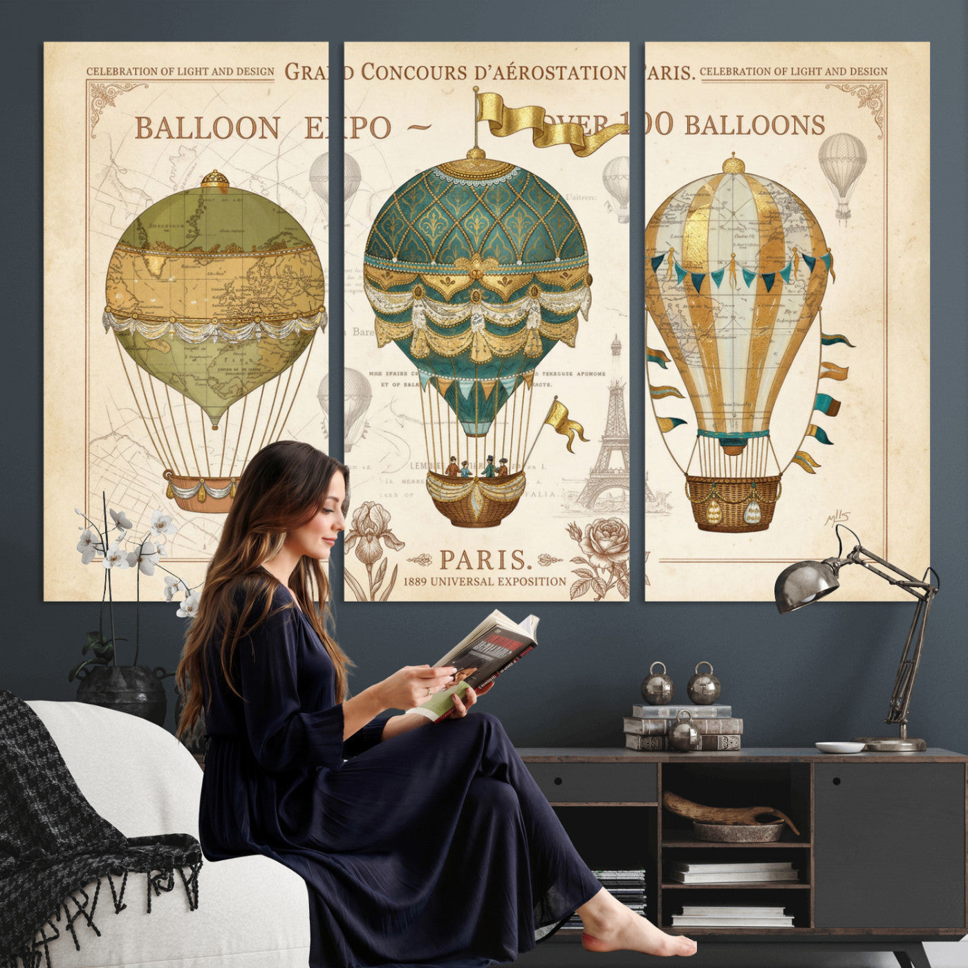 31530449-MGV-CV-36X24 - Kimberly Allen Paris Balloon Expo Wall Art Canvas Print, Vintage 1889 French Hot Air Balloon Poster