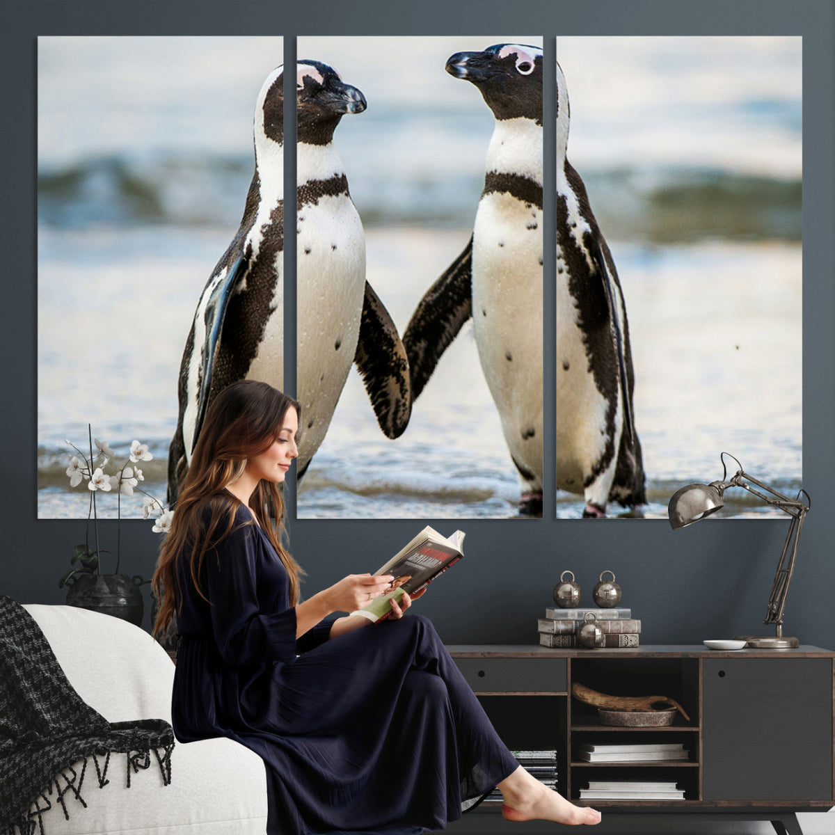 64870405-MGV-TP-30X20 - African Penguins Boulders Beach Wall Art Canvas Print, Cute Penguin Couple Photo Print