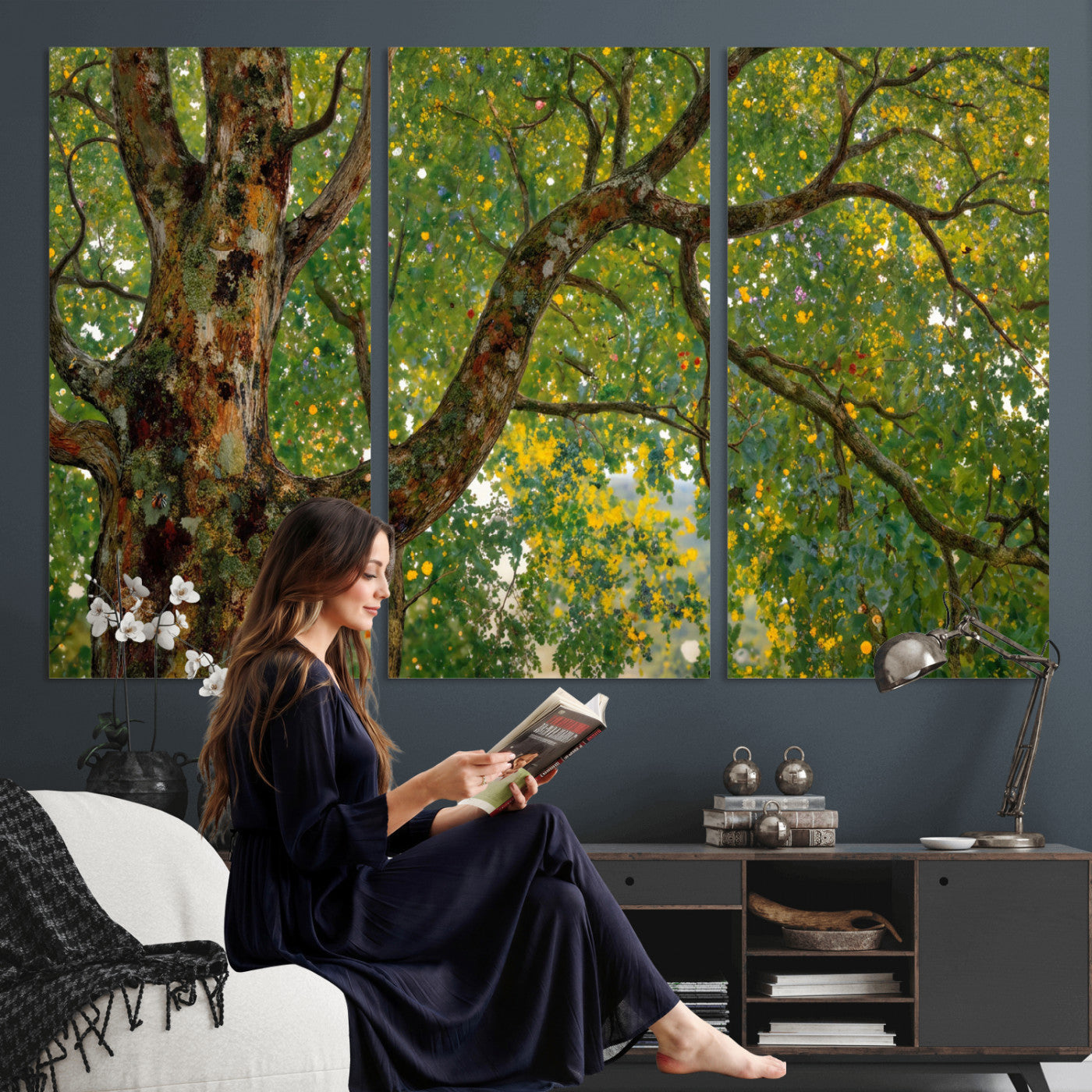 23663535-MGV-CV-36X24 - Vintage Summer Forest Green Tree Wall Art Canvas Print, Lush Leaves Impressionist Painting Print