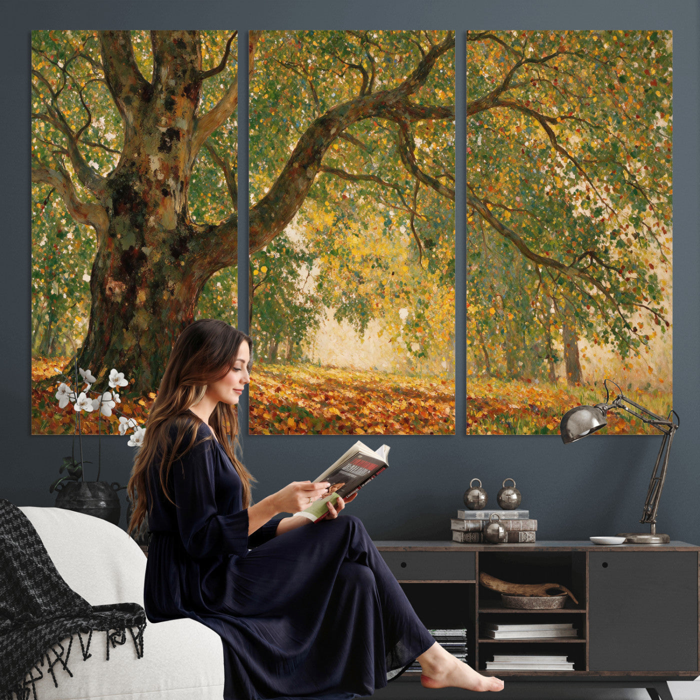 52555601-MGV-CV-36X24 - Claude Monet Style The Bodmer Oak Fontainebleau Forest Wall Art Canvas Print, Autumn Landscape Painting Print