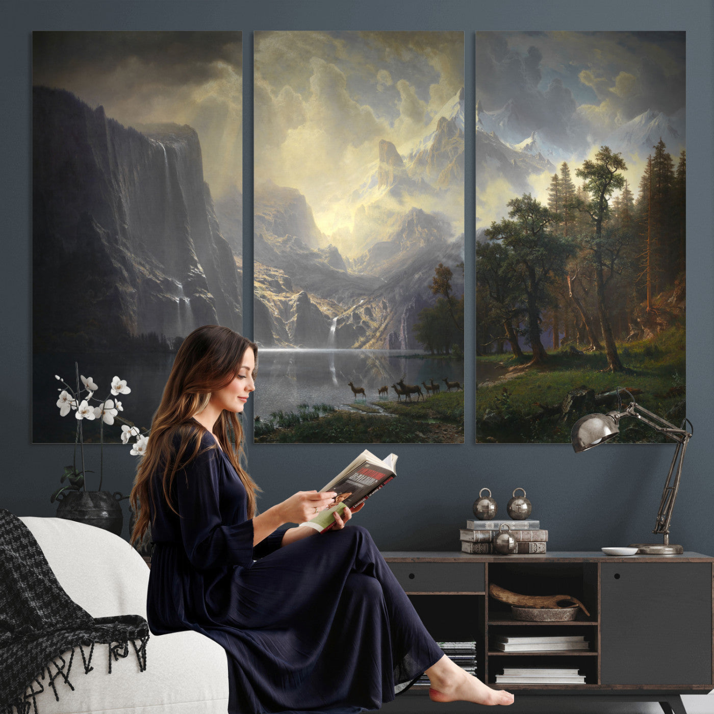 63266254-MGV-CV-36X24 - Albert Bierstadt Among the Sierra Nevada California Wall Art Canvas Print, Landscape Painting Print