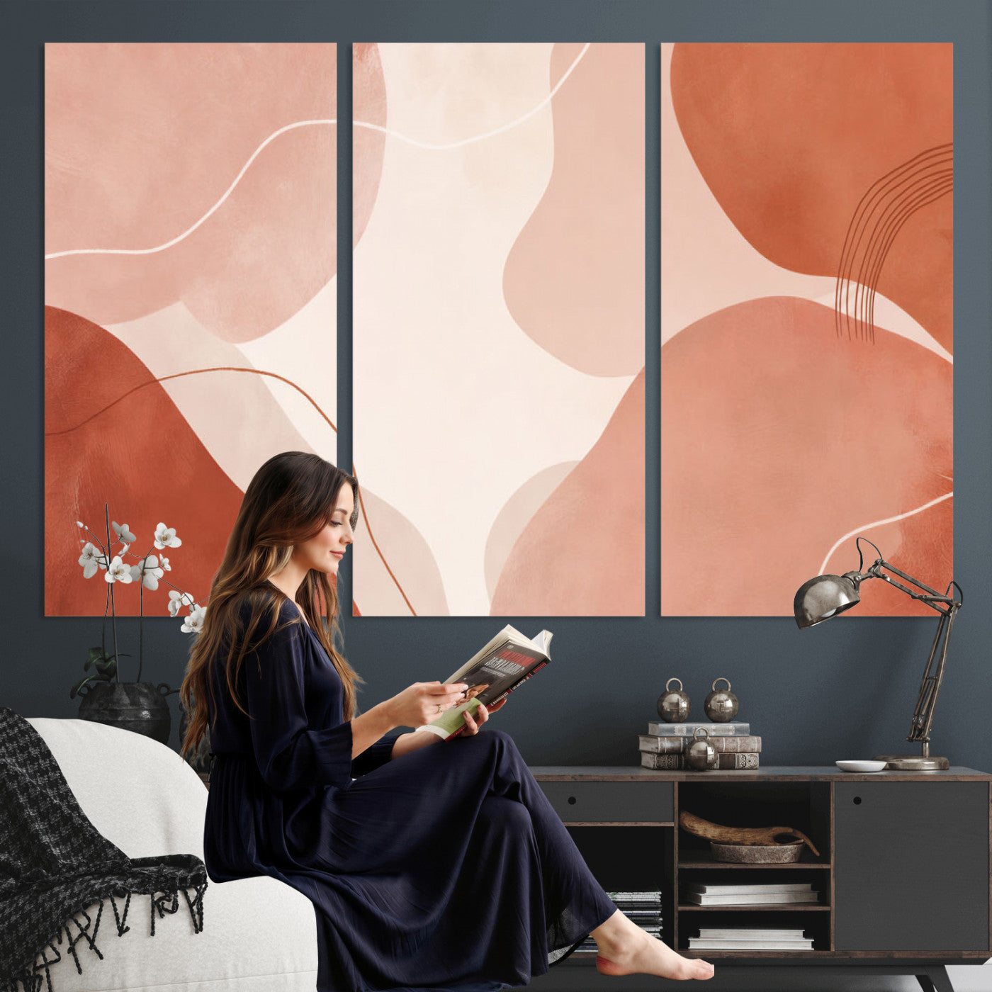 17685421-MGV-CV-36X24 - Abstract Boho Terracotta Wall Art Canvas Print, Mid Century Minimalist Painting Print