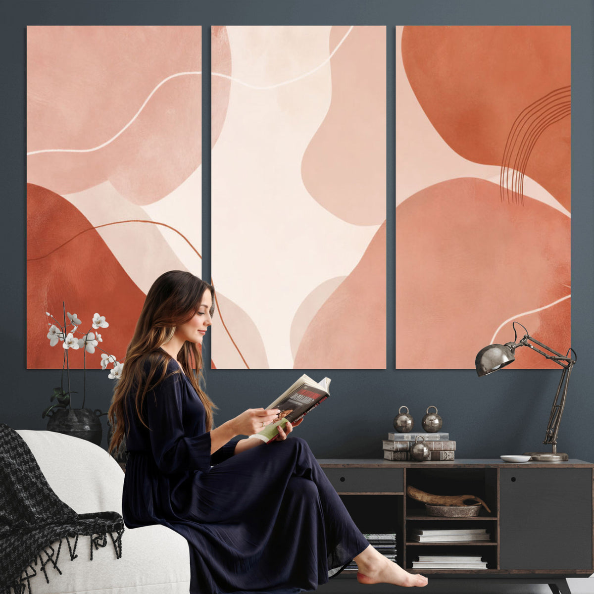 17685421-MGV-CV-36X24 - Abstract Boho Terracotta Wall Art Canvas Print, Mid Century Minimalist Painting Print