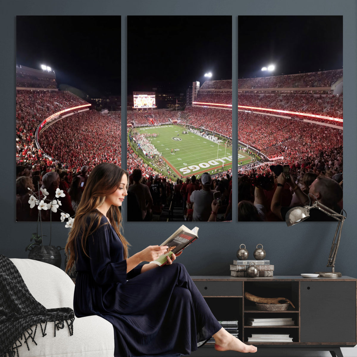 50587166-_Poster-30x20 - Sanford Stadium Georgia Bulldogs Canvas Print 3 Piece Framed Wall Art Extra Large Floating Frame Sports Poster Made in USA