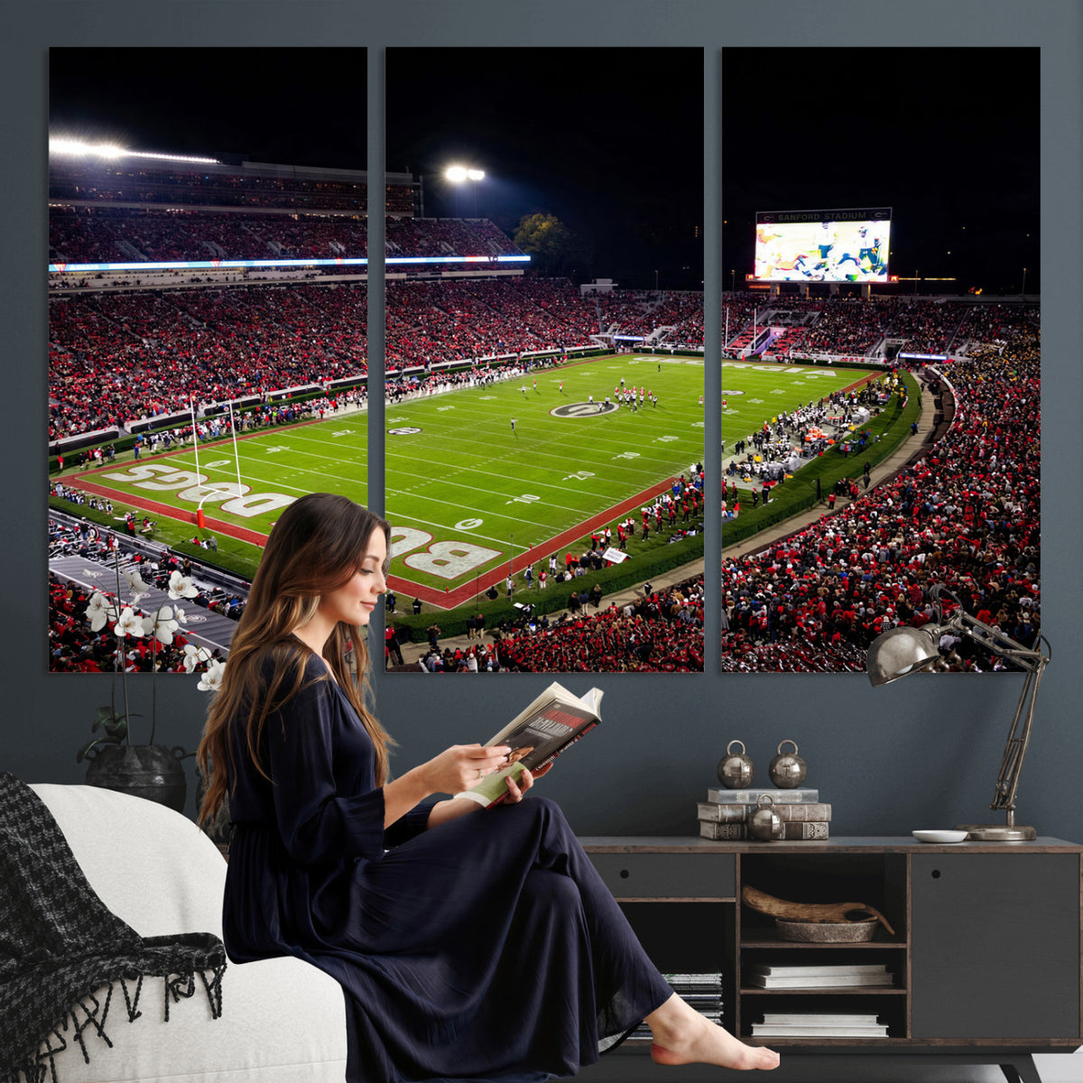 73520603-_Poster-30x20 - Georgia Bulldogs Sanford Stadium Canvas Print 3 Piece Framed Wall Art Extra Large Floating Frame Nature Poster Made in USA