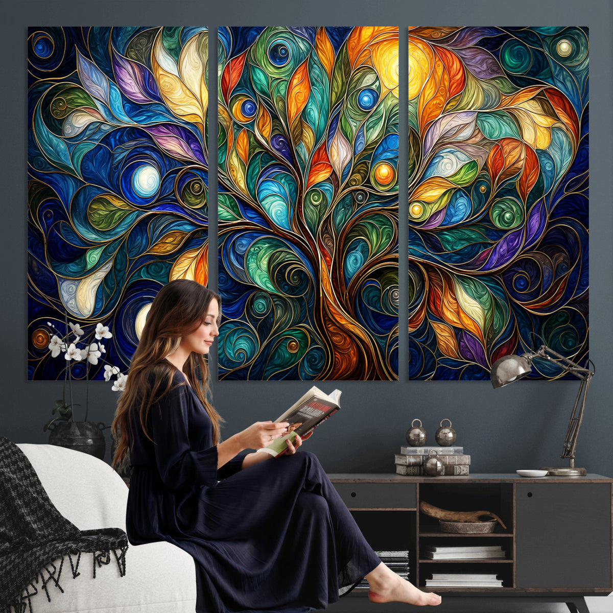 60127105-MGV-CV-36X24 - Psychedelic Tree Of Life Wall Art - Vibrant Swirl Cosmic Nature Decor